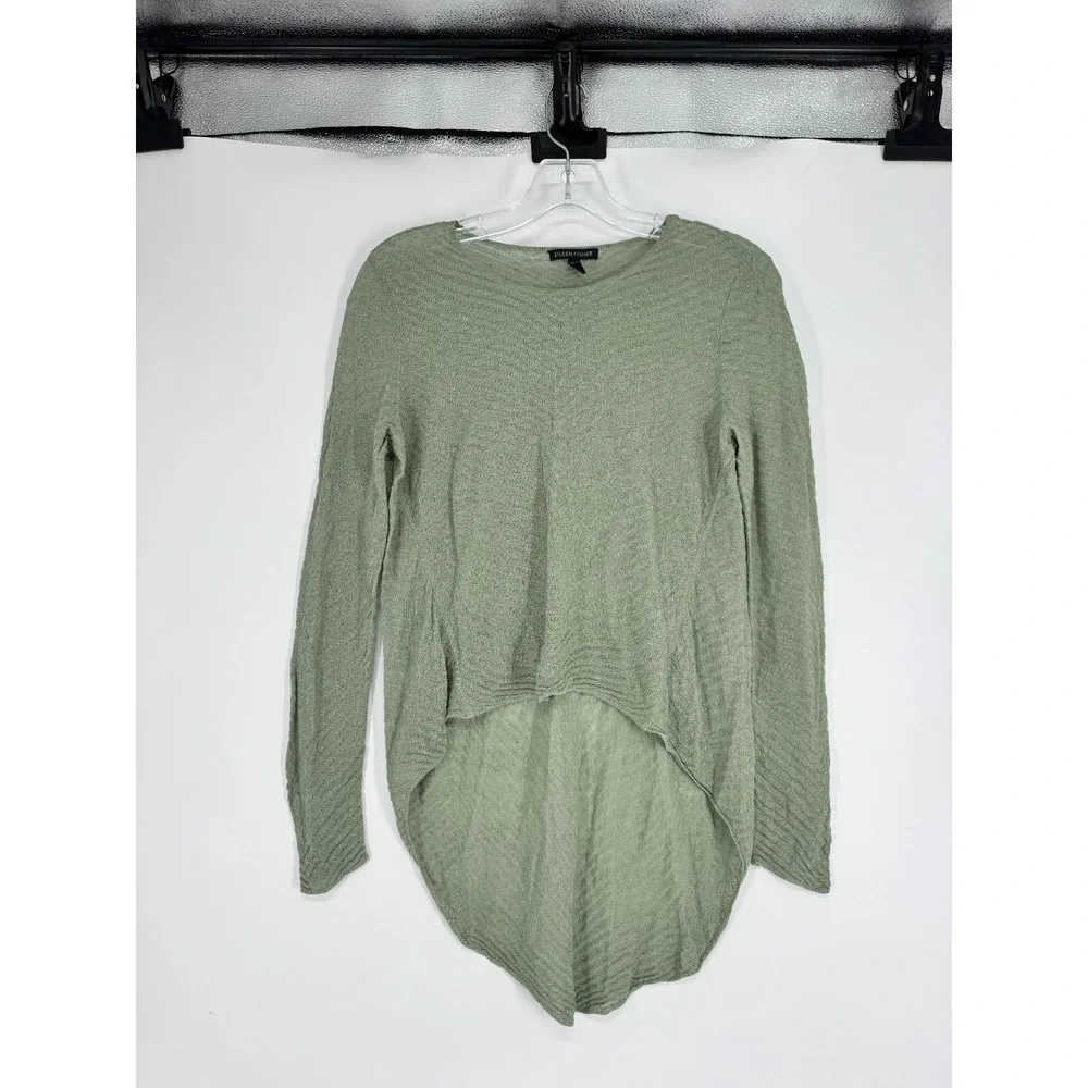 Eileen Fisher Sweater Womens Size XS Knit Hemp Crew Neck Long Sleeve Hi High Low